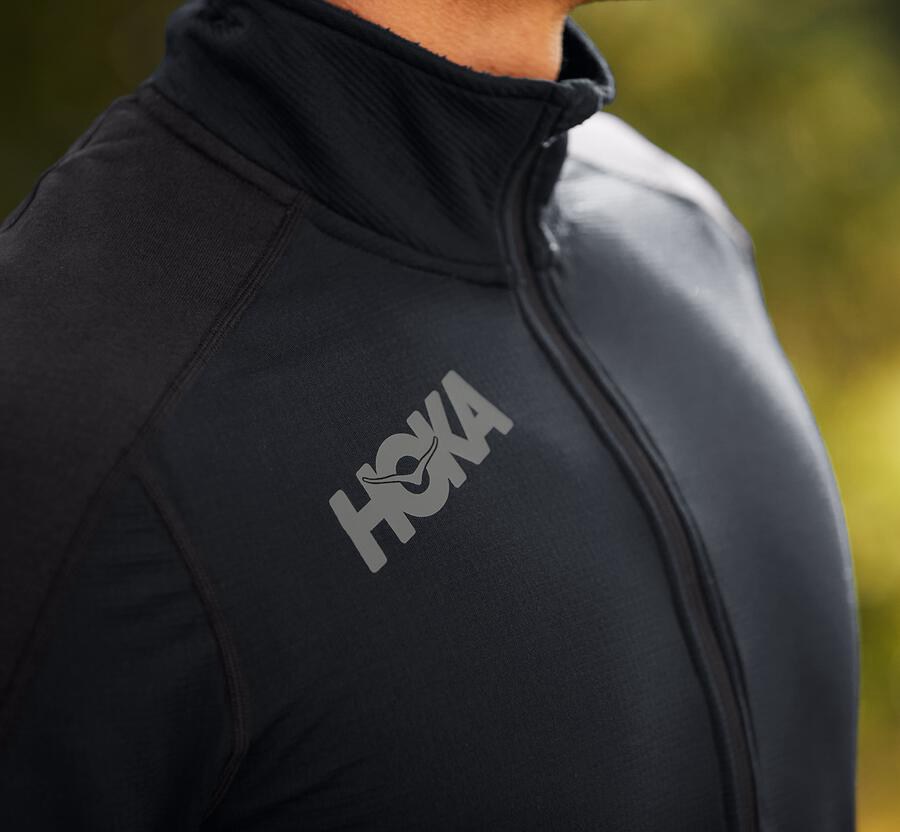 Hoka One One Top Erkek Siyah - 1/2 Zip Midlayer - FS4390586